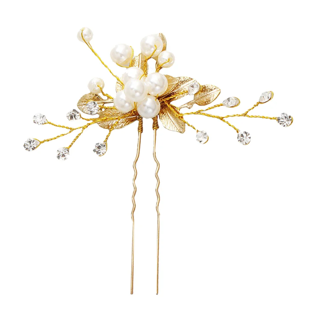 

1 Pc Alloy Pearl Bride Hair Pin Hairpin Wedding Hair Accessory (Golden)