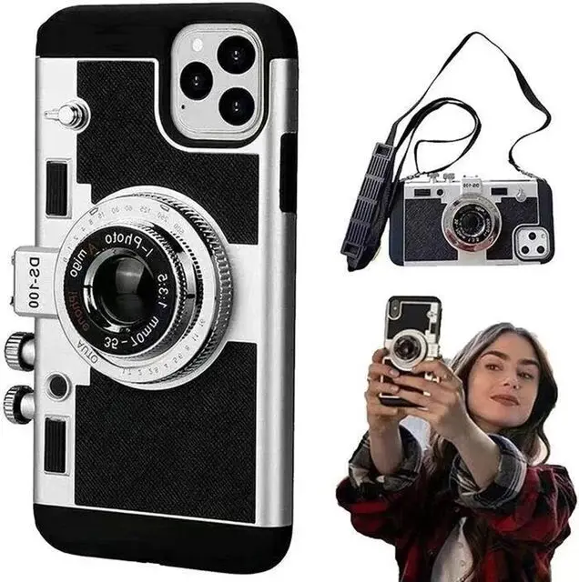 Fhx-11m Emily In Paris 3D Retro Camera Case For iPhone 13 pro 12 max 11 Pro Max X XS XR Camera Phone PU Leather