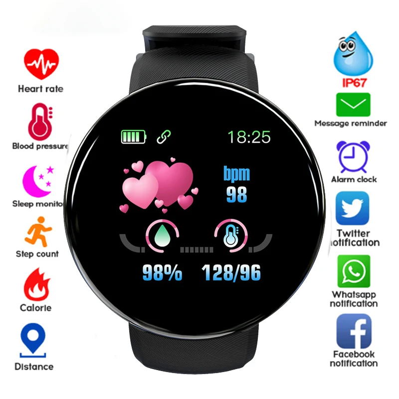 

New Smart Watch Men Women Smart Bracelet LED D18 Smartwatch Waterproof Smart Touch Screen Bracelet Smartband 2022 Inteligente