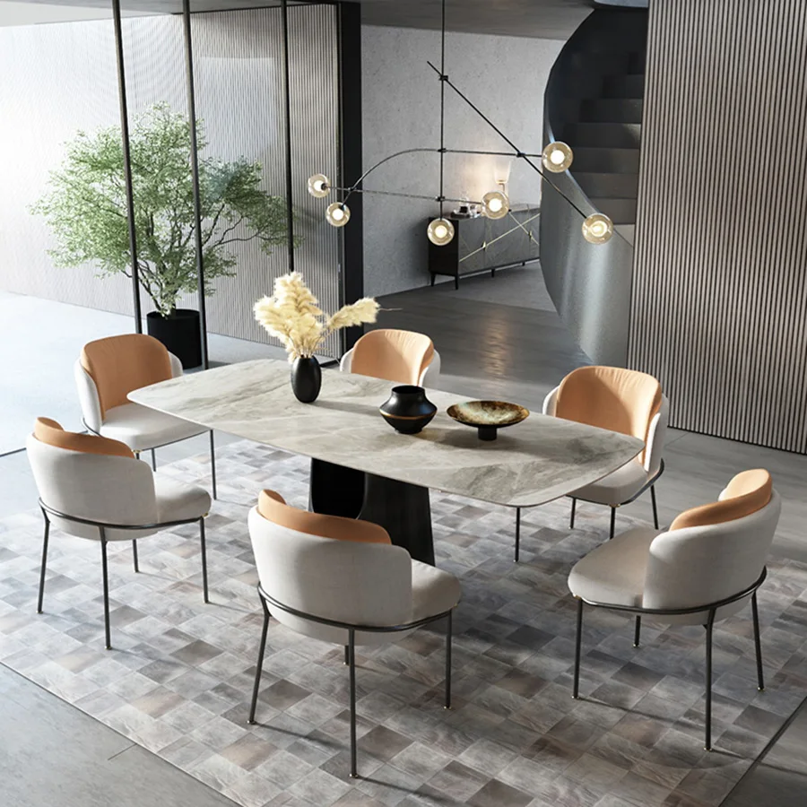 

Fashionable Kitchen Tables Designed Stainless Steel Base Rock Plate Desktop Table Corner Rectangle esstischefurnitureGY50CZ