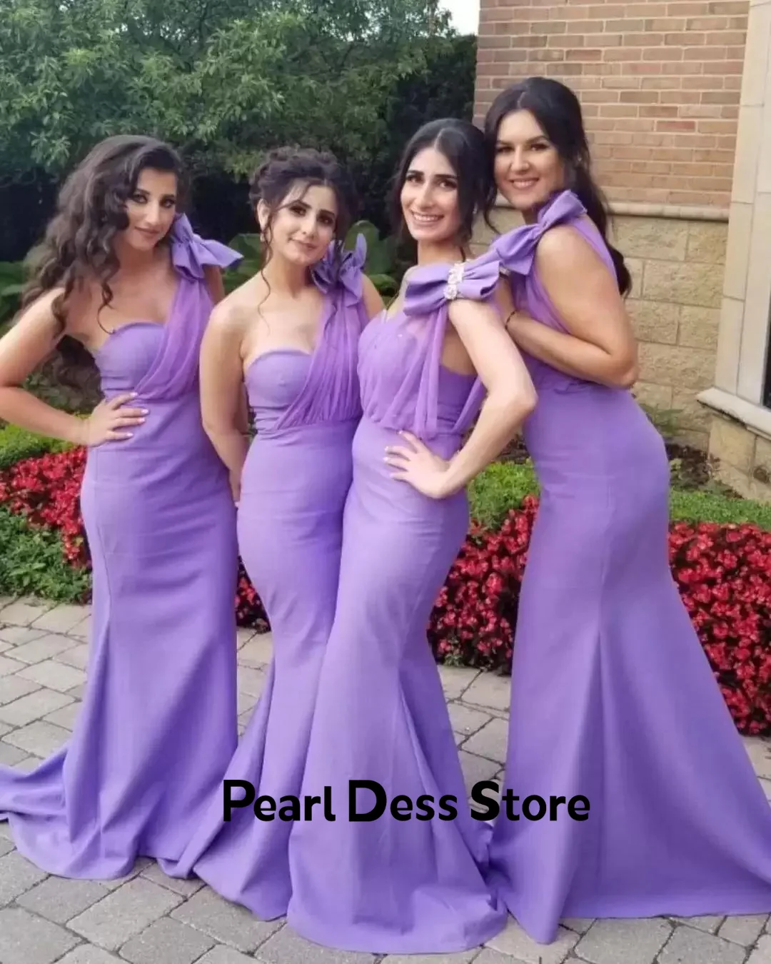 

Платье подружки невесты с юбкой-годе длинное Фиолетовое Атласное на одно плечо с бантом для гостей свадьбы