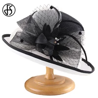 fs summer basin hats for women european and american hepburn style black white curl brim top hat lady fashion elegant visor cap