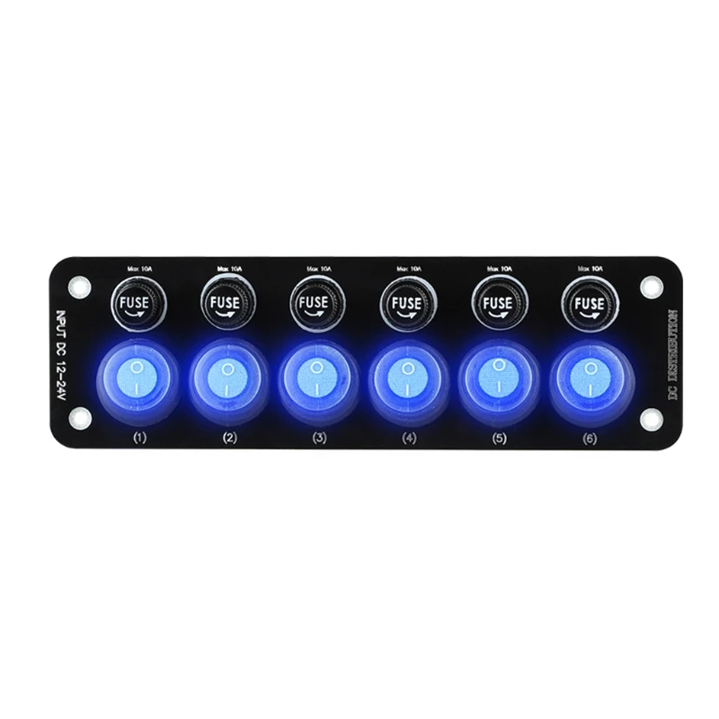 

USB Socket Charger LED Voltmeter 6 Position Power Multi Outlet ON-OFF Toggle Switch Panel for Car Boat Marine RV Truck