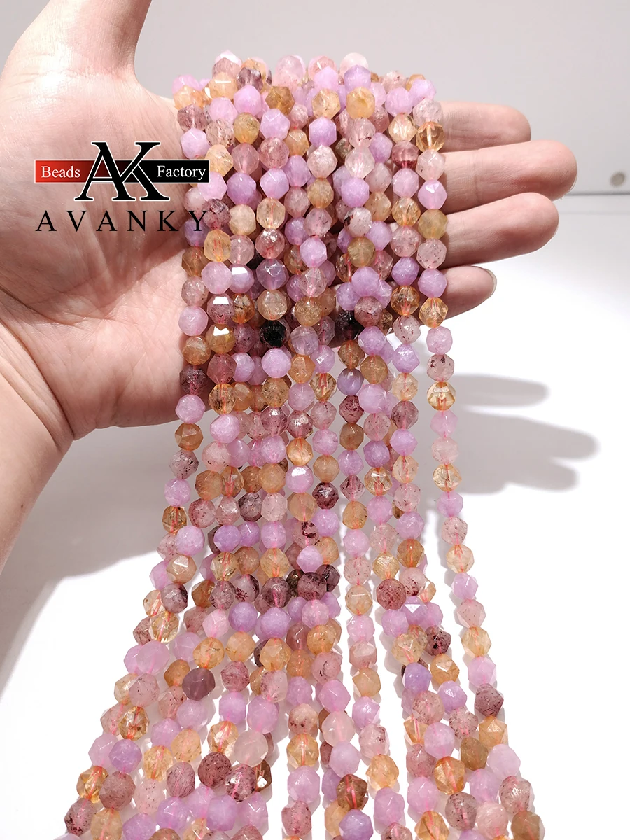 

Quality Natural Stone Super Seven Crystal Faceted Loose Citrine Amethyst Beads 15" Strand 6 8 10MM Pick Size For Jewelry Making