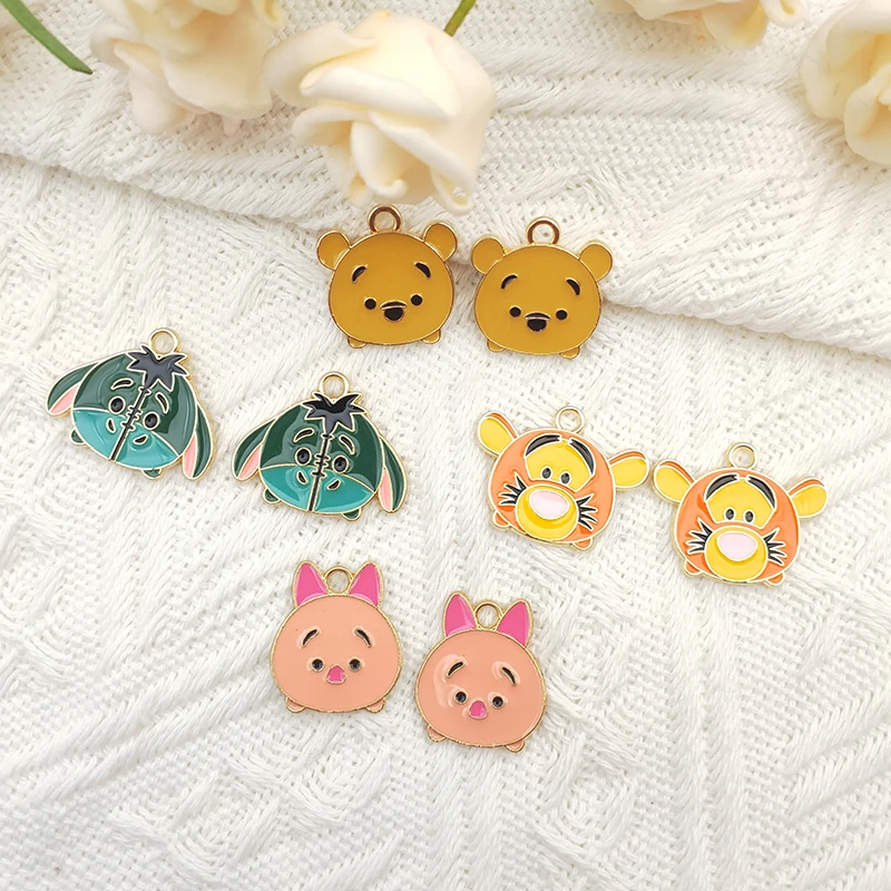 

10pcs Alloy Dripping Oil Pendant Accessories DIY Handmade Winnie The Pooh Tigger Cartoon Charm Keychain Earrings Jewelry
