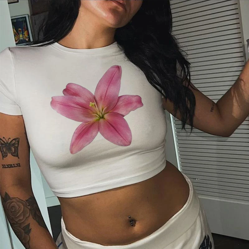 Женский Короткий Топ С Цветочным Принтом Уличная Одежда Детская Футболка