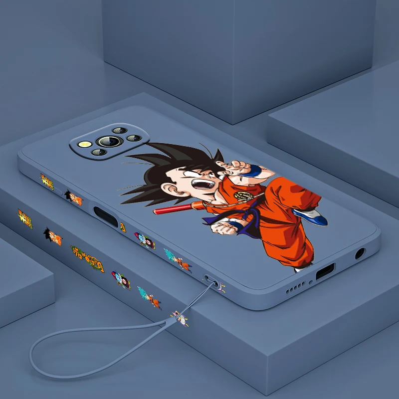 

Anime Dragon Ball Boy For Xiaomi POCO X3 NFC F3 GT M4 M3 Pro M2 Pro C3 X2 11 Ultra Silicone Liquid Left Rope Phone Case Fundas