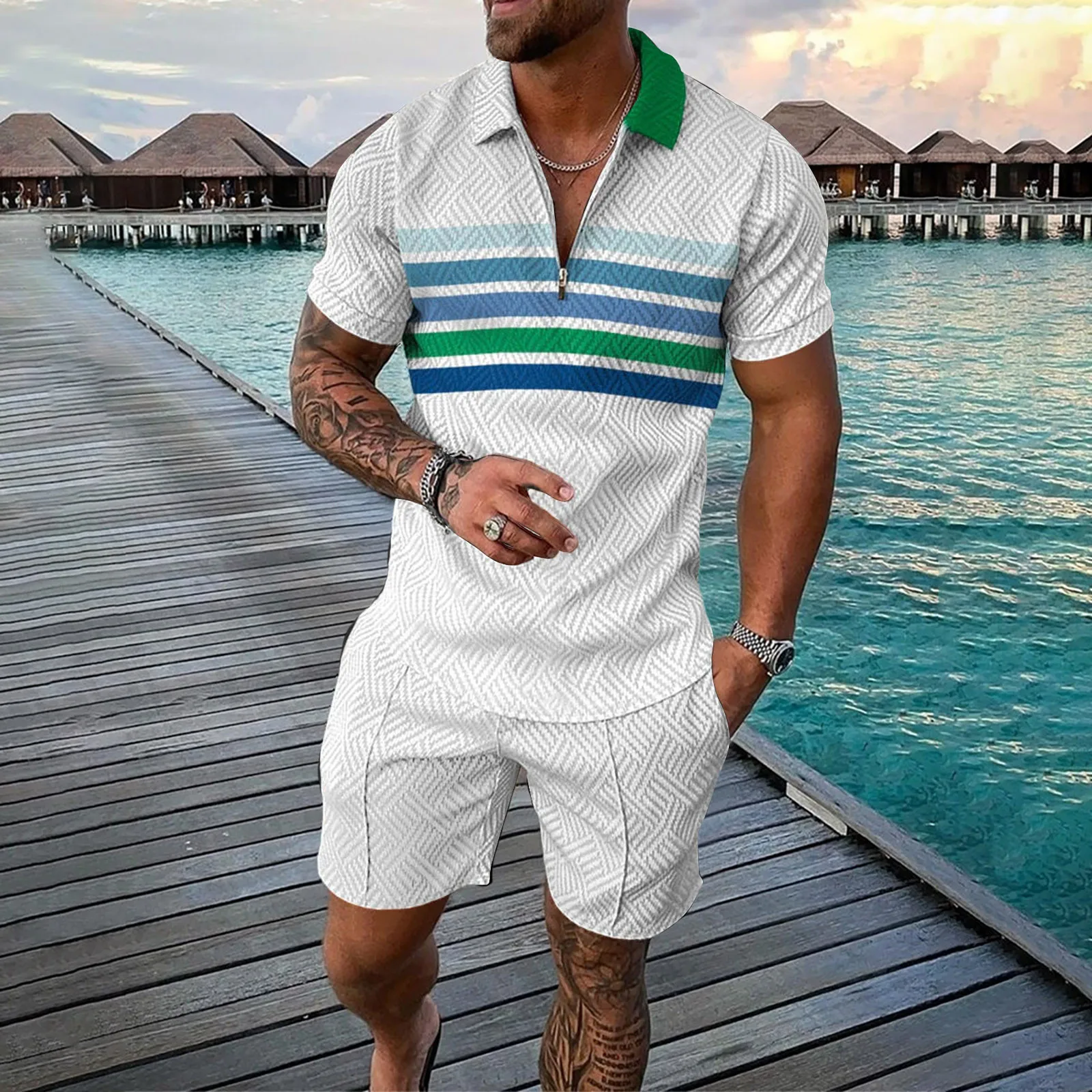 

Slim Fit Business Suits for Men Men's 3D Short Sleeve Suit Shorts Beach Tropical HawaiianSS Body Jacket Suit for Men