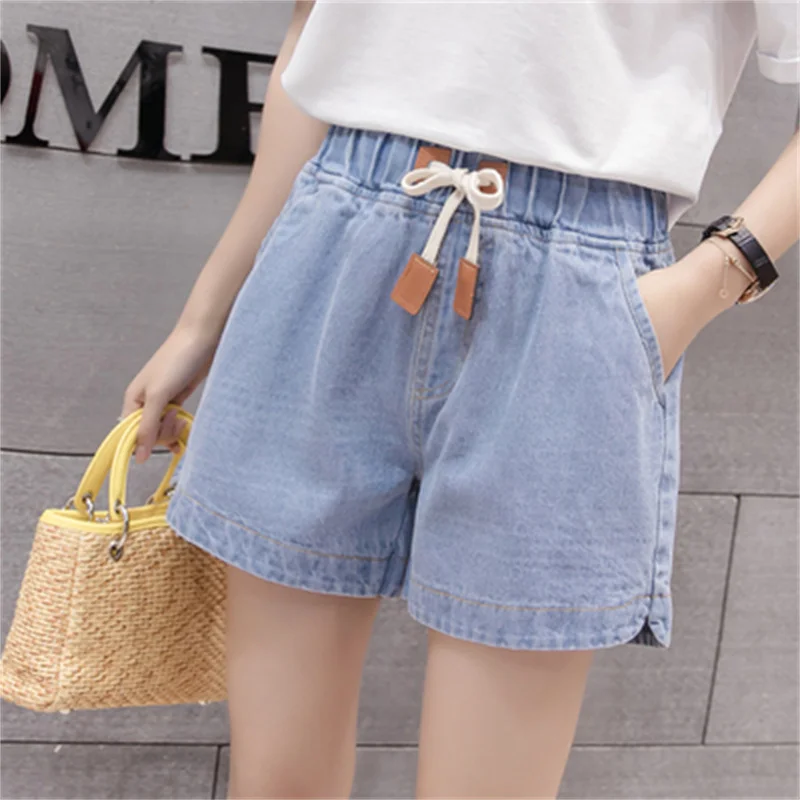 2023 Casual Elastic Belt Denim Shorts Women's Clothing Loose Wide Leg Shorts Large Size Jeans Shorts Girls Harlan Pants AC275