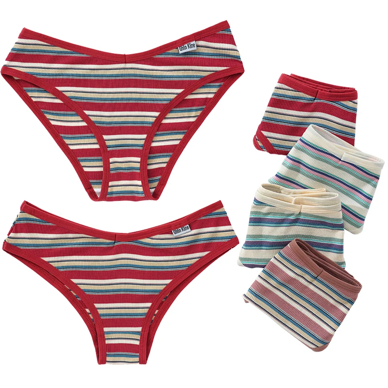 Модное женское нижнее белье в радужную полоску с бесшовными трусиками из чистого