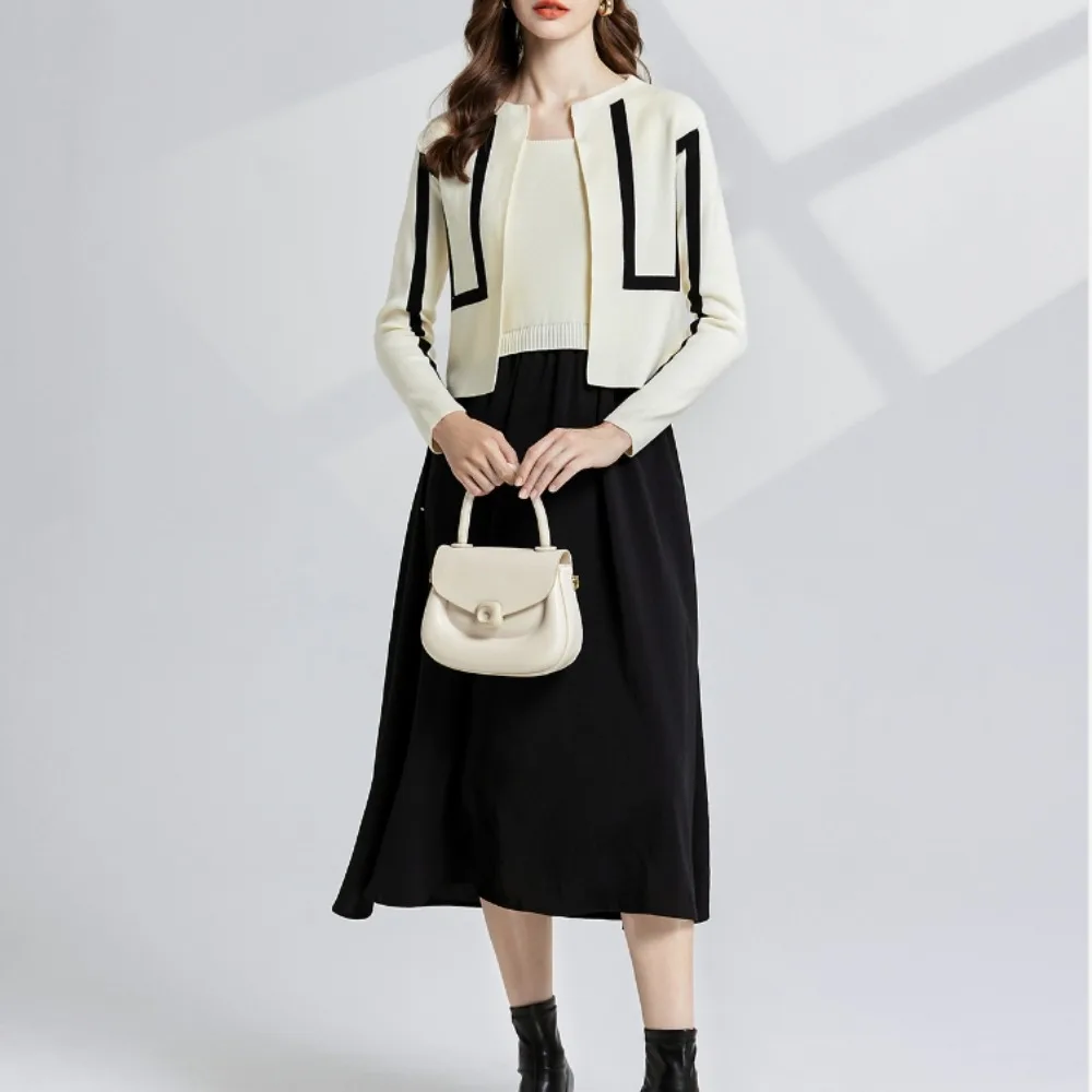 Шикарные повседневные комплекты из двух предметов вязаное пальто с длинными