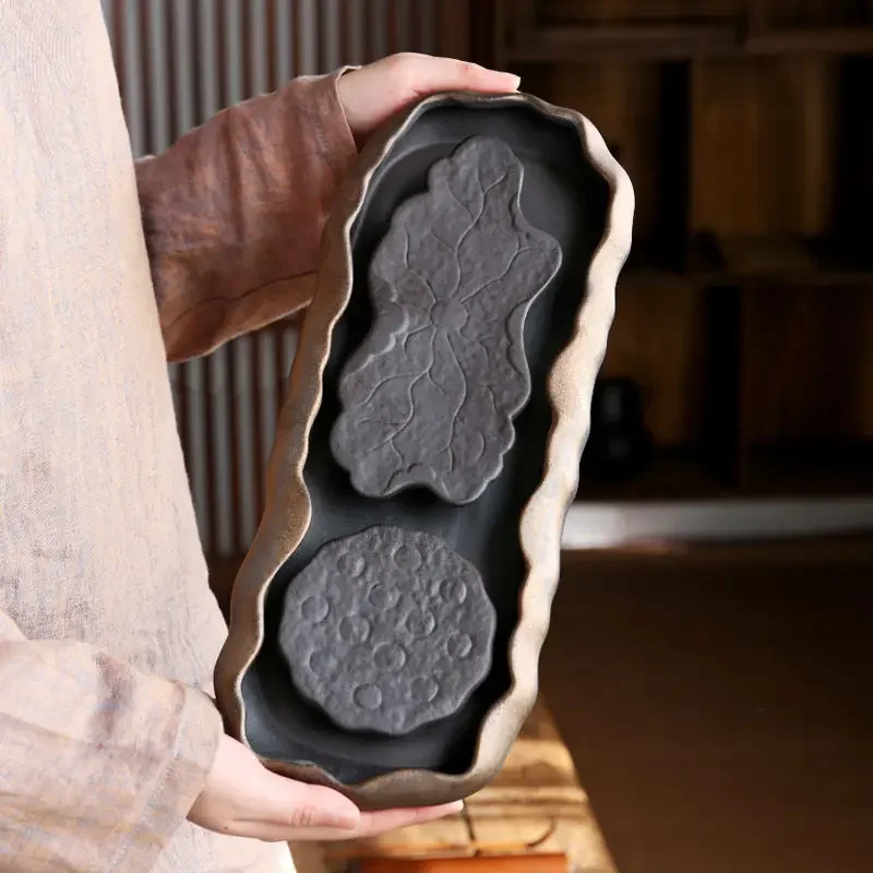 Ретро чайный поднос для украшения грубые керамические подносы керамический пруд