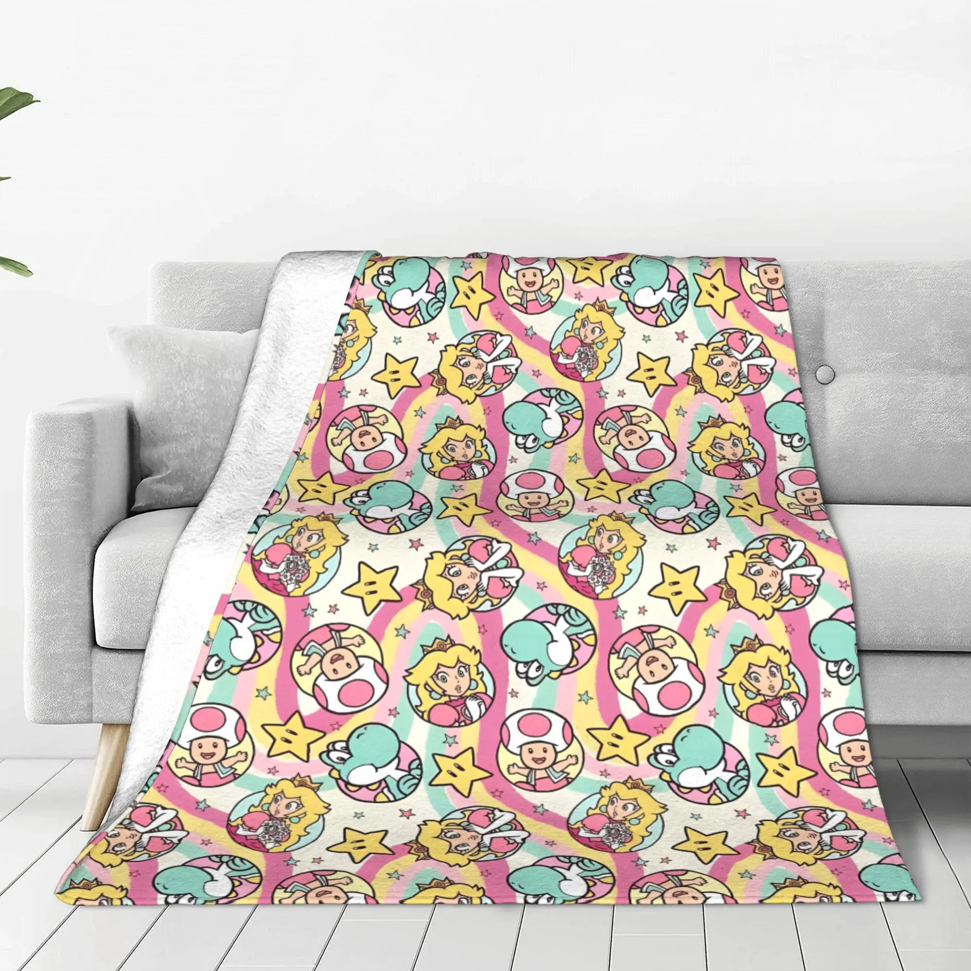 Одеяло с героями мультфильмов Супер Марио флисовое весенне-осеннее персиковое
