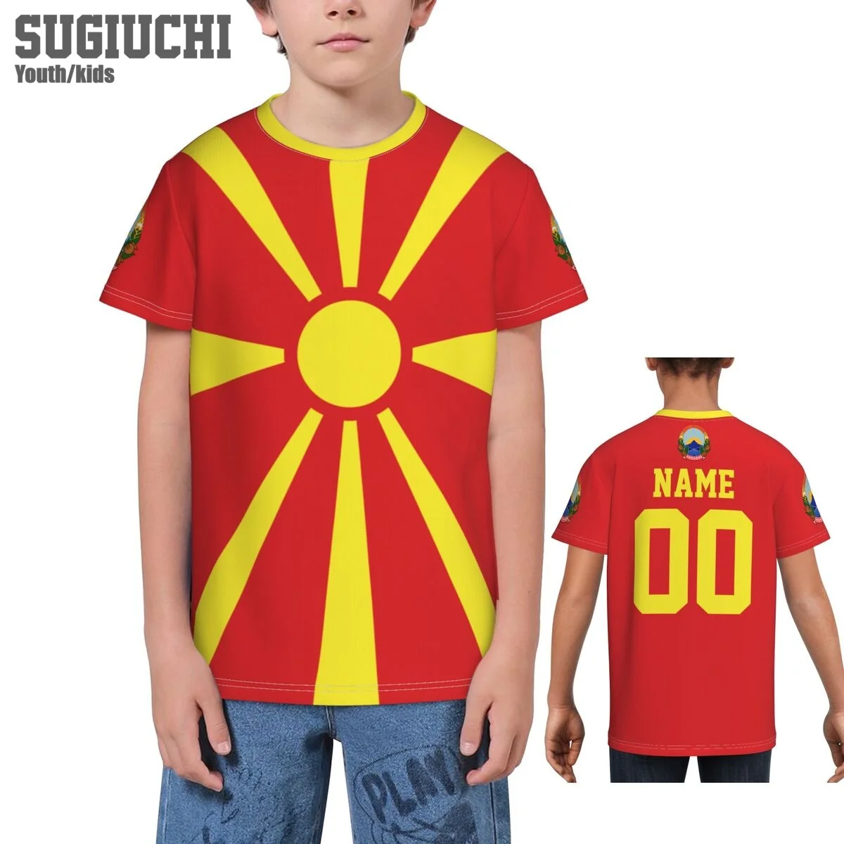 

Custom Name Number North Macedonia Flag Emblem 3D T-shirts For Kids Youth Boy/Girl Tees jersey Soccer Football Fans Gift T shirt