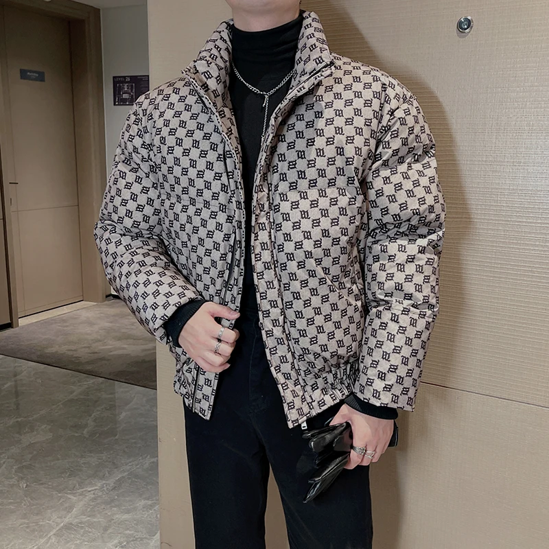 2022 Winter Vintage Print Men Jacket Casual Puffer Thick Parkas Oversize Hiphop Overcoat Thicken Warm Zipper Coat Men Clothing
