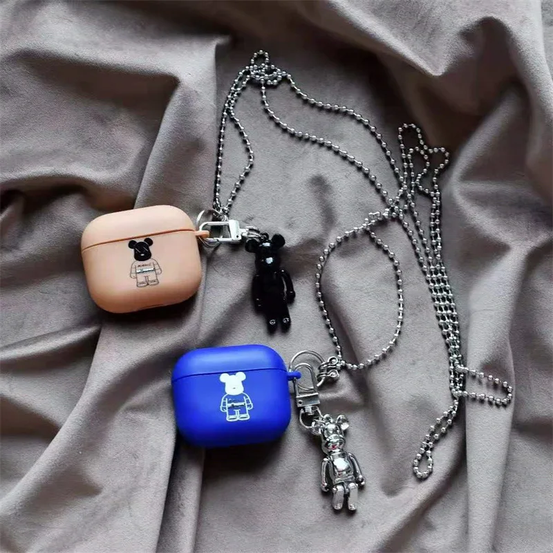 

Fashion Black Silver Bear Pendant 2021 AirPods 3 Case Apple AirPods 2 Case Cover AirPods Pro Case IPhone Earphone Accessories