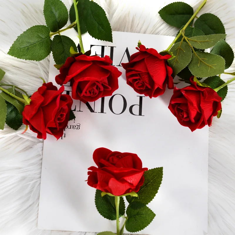

Sanjiu 5pcs/set Flannel Rose Flower Bouquet Wedding Decoration Beloved Sweetheart Home Table Decor Artificial Mariage Flowers