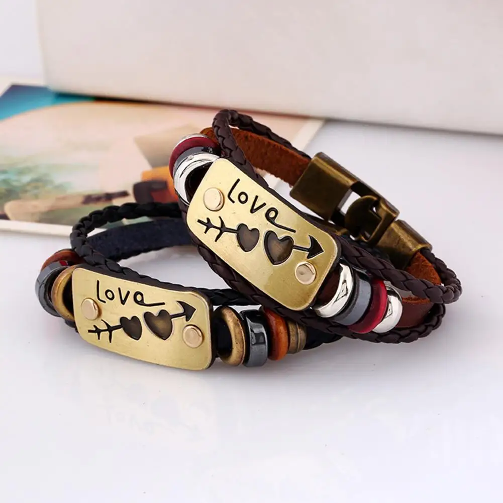 

Popular Geometric Faux Leather One Arrow Through Heart Unisex Bracelet Fashion Jewelry Charm Bracelet Couple Bracelet