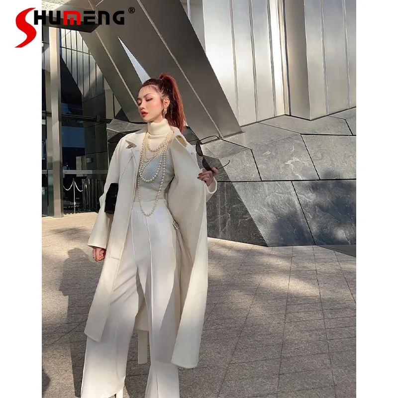 

Женское шерстяное пальто, белое Свободное пальто средней длины из смешанной шерсти во французском стиле, весна-осень 2021