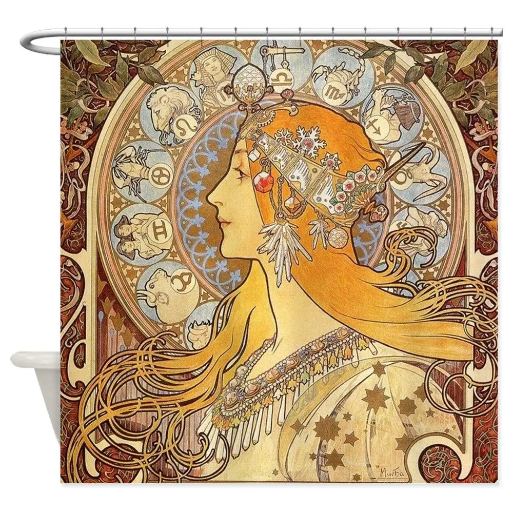 

Alphonse Mucha Zodiac Art Nouveau Decorative Fabric Shower Curtain