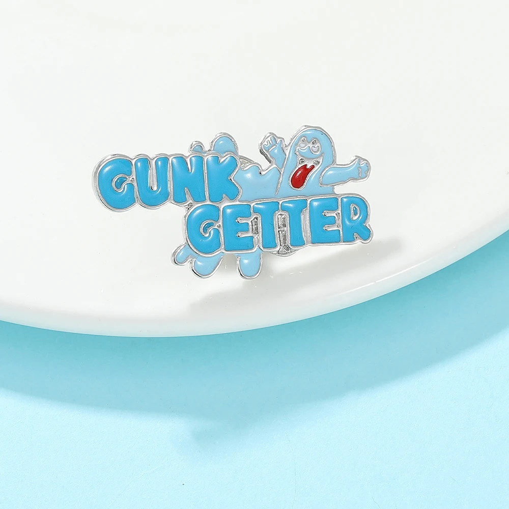 Фото Декоративные синие эмалевые значки Gunk Getter Spooky, броши-призраки и буквы для сумок, рюкзаков, одежды, украшений №2