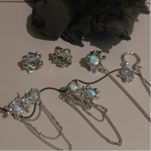 

Light luxury earrings fairy long tassel earrings women's moonstone ear clips