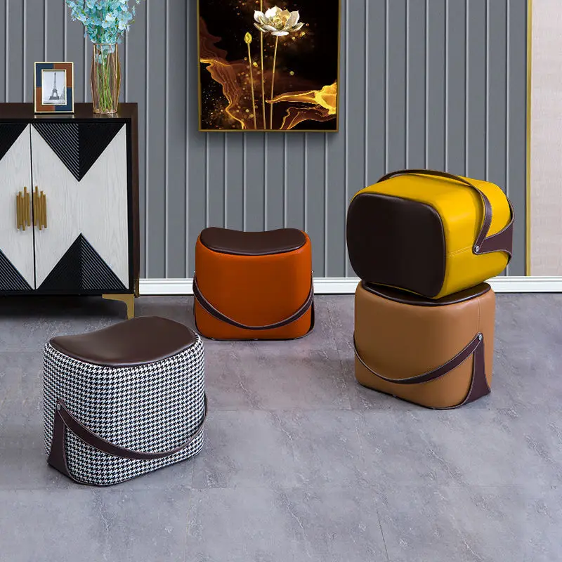 

Nordic Leather Pier Changing Shoe Stool Home Portable Saddle Stool Creative Low Stool Bedroom Makeup Stool Ottoman Furniture