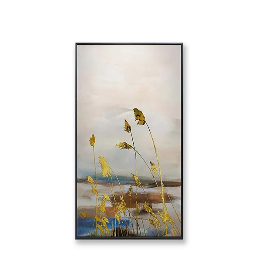 

Beautiful gold reed landcape picture home decor Pure handmade abstract oil painting on canvas wall art poster for living room