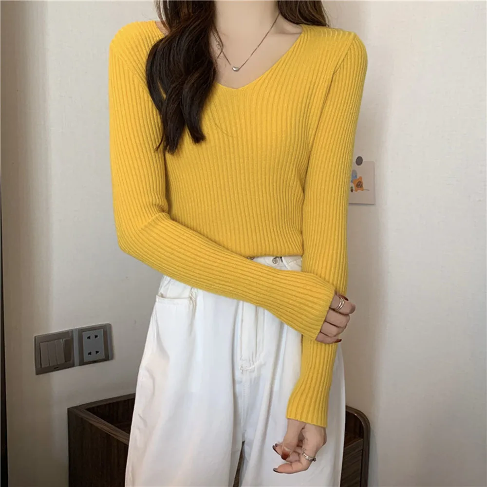 2022 базовый однотонный осенне-зимний пуловер с круглым вырезом Женский вязаный