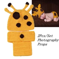 newborn 2pcsset photography props cartoon deer clothing suit infant cap crochet knit costume baby clothes accessories