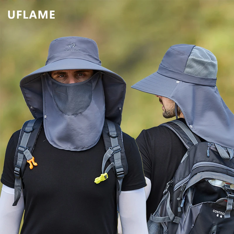 

Unisex All-in-one Shawl Cap Face Neck Protection Breatha Mask Bucket Hat Summer Outdoor Big Brim Fishing Hats Solid Hiking Hat