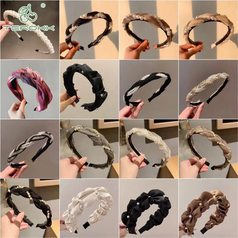 

1Pc Fashion Vintage Baroque Diamond Inlay Pearl Hair Hoops For Women Ladies Simple Non-Slip Headband Hair Band Hair Accessories