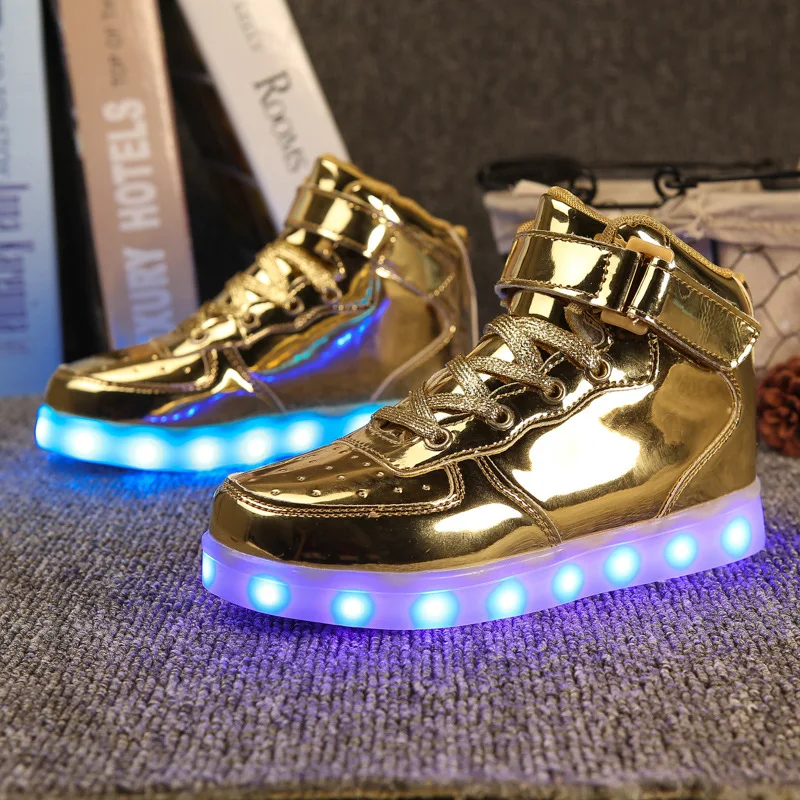 

2022 teens Kids Girls Boys Glowing Sneakers Children Hook Loop Luminous Shoes Skate with LED Led Usb Charging 12 13 15 16 year