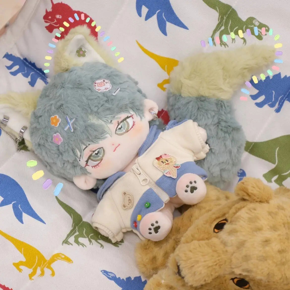 

20cm Original Kawaii Ice Cream Matcha Fox Beast Ears Tail Plush Stuffed Doll Body Dress up Cotton Toy Pillow Cosplay Gift