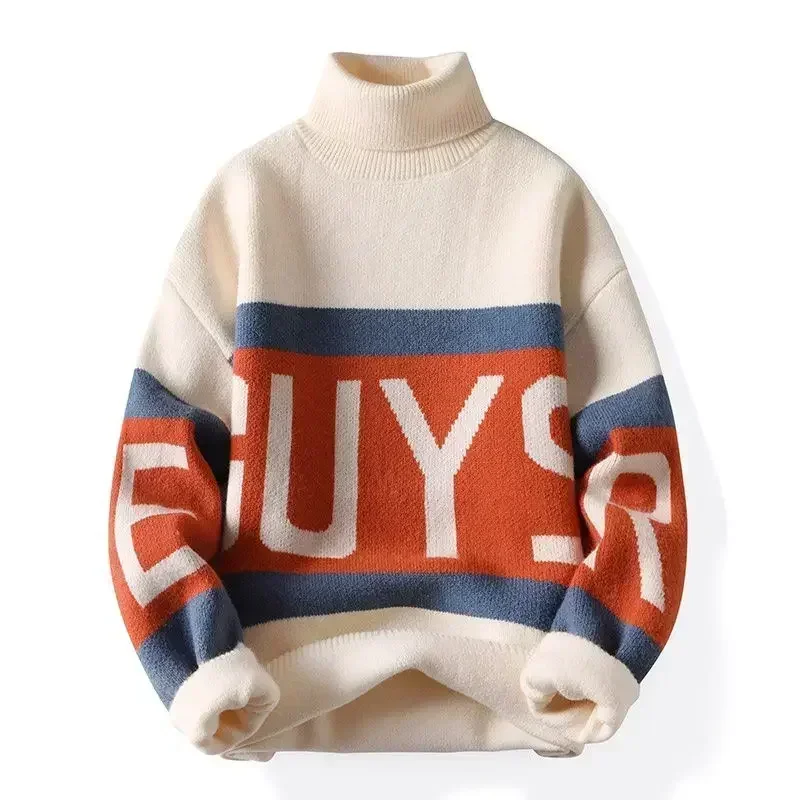 Вязаный свитер Мужская водолазка с соединением внакрой белая мужская одежда