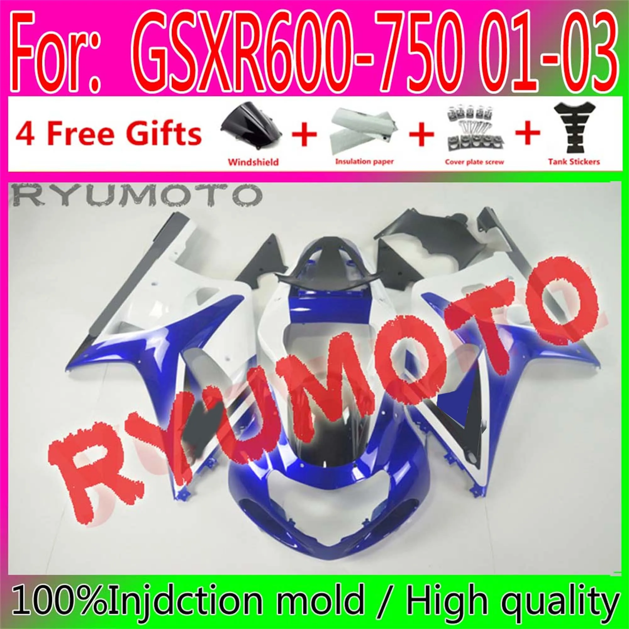 

NEW ABS Injection mold Fairings Kit For Suzuki GSXR600 750 GSXR 600 K1 2001 2002 2003 01 02 03 bodywork Fairing bule white