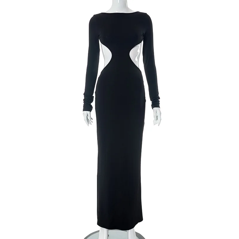 Соблазнительное однотонное платье SKMY с круглым вырезом летнее хрупкое длинное