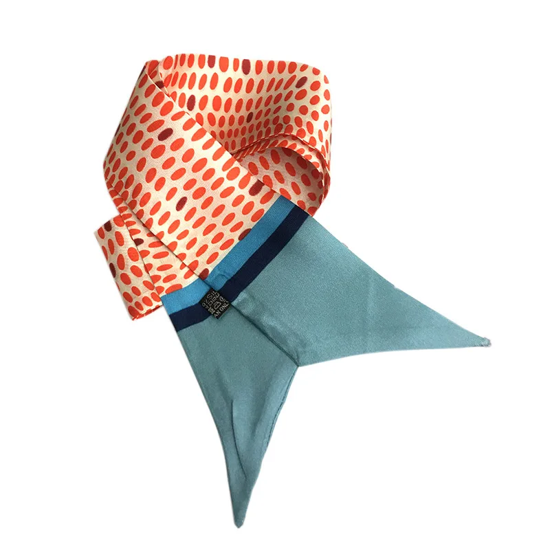 

Dot Print Bag Handle Narrow Scarf Natural Silk Choker Lady Headband Hairband Ribbon Sharp Corner Scarves BD7
