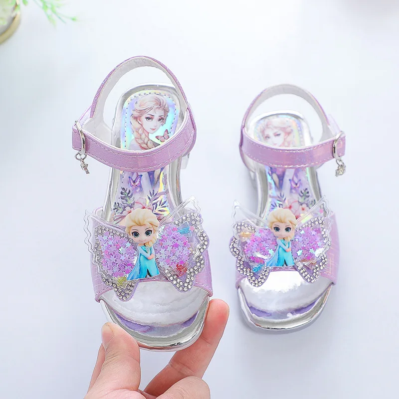 Disney Kids Shoes For Girl Sandals Frozen Princess Elsa Cartoon Baby Summer Girl Shoes Fashion Sandals Flat Heels Beach Shoes
