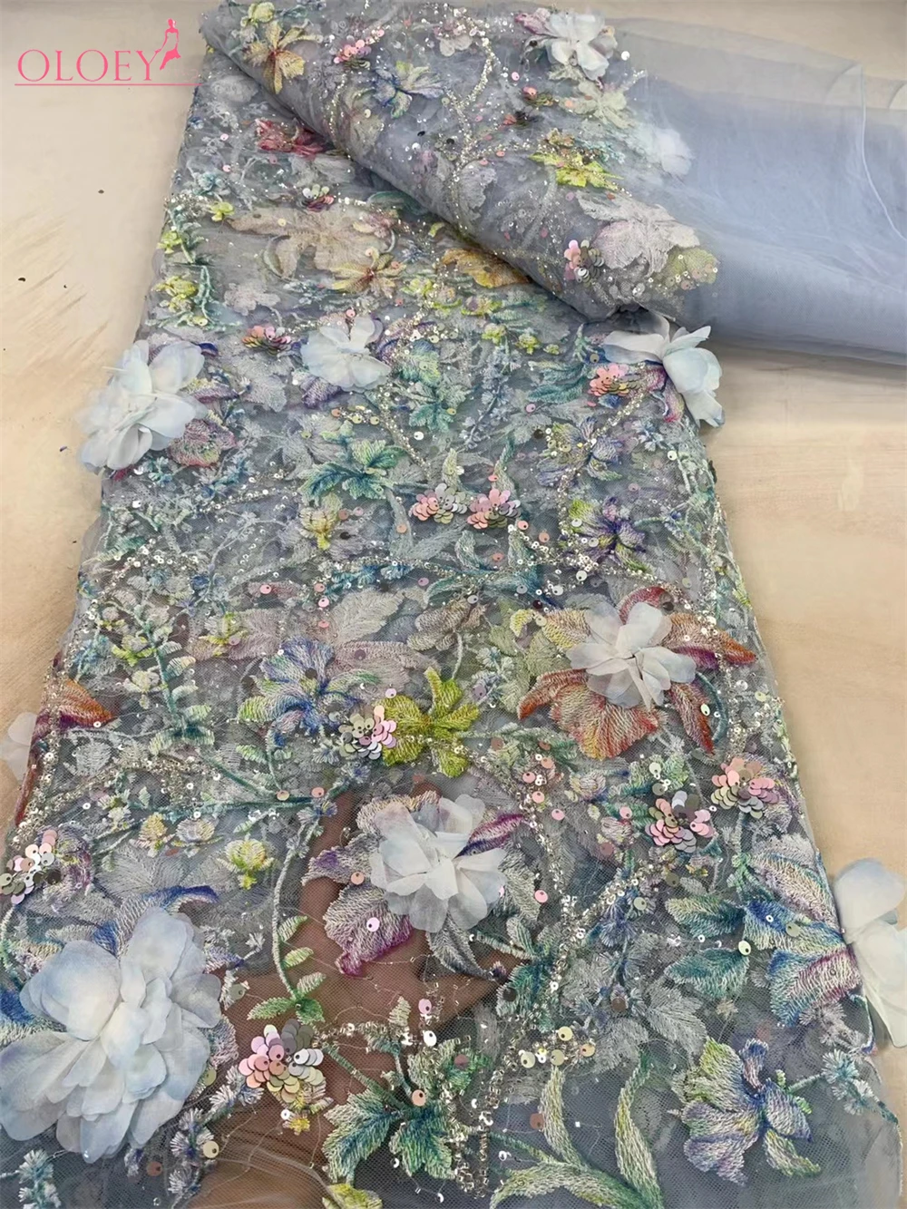 Высококачественная африканская нигерийская элегантная 3D вышитая бисером ткань