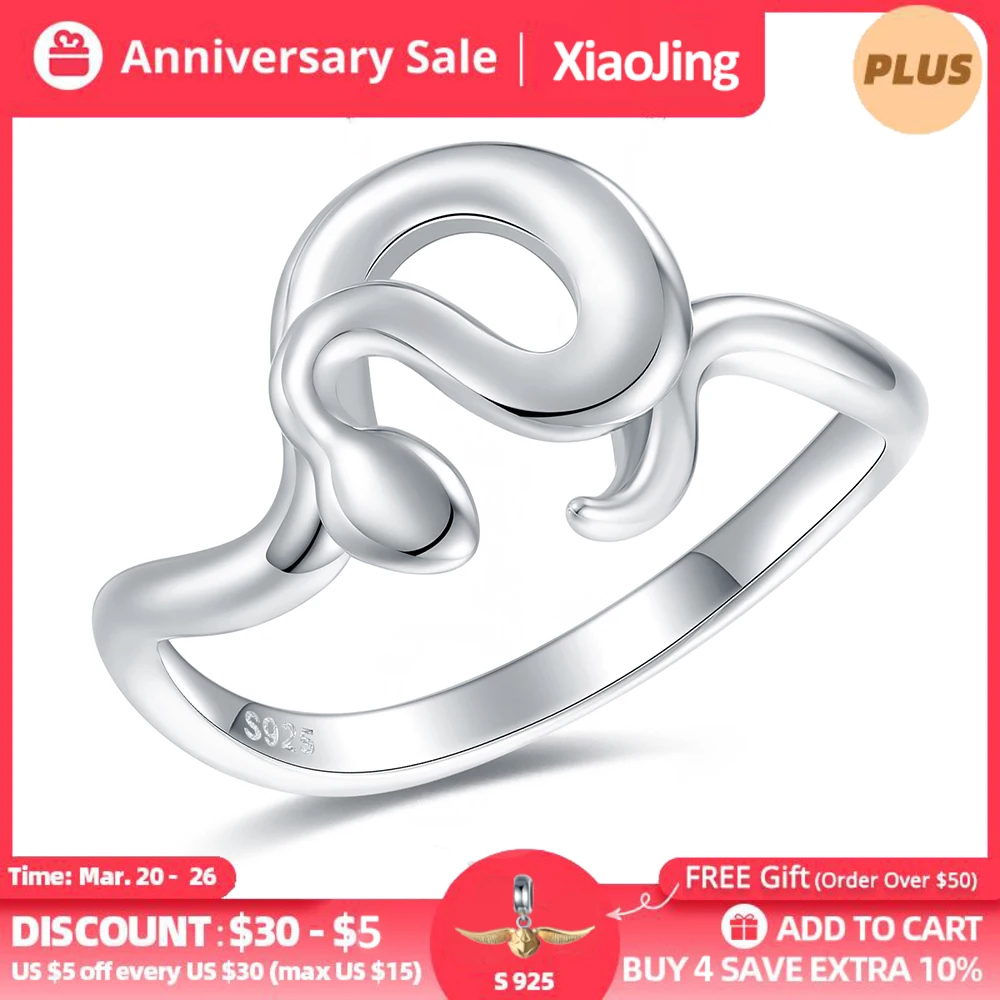 

925 Sterling Silver Cute Animal Open Curved Snake Adjustable Ring Jewelry Birthday Gifts for Women Men Teen Girls Snake Lovers