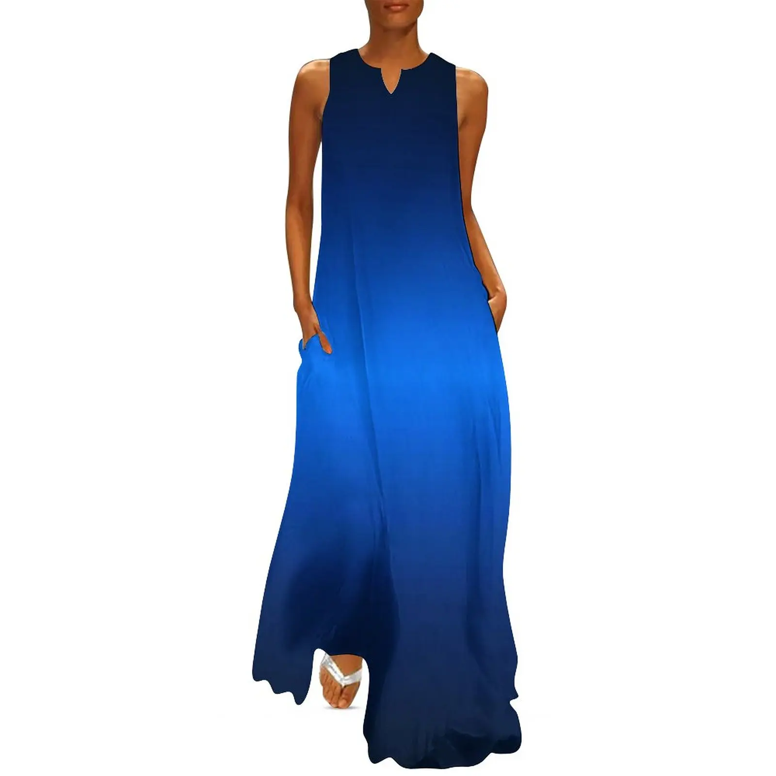 

Electric Blue Ombre Dress Spring Minimalist Glow Gradient Street Wear Bohemia Long Dresses Womens Beach Maxi Dress Gift