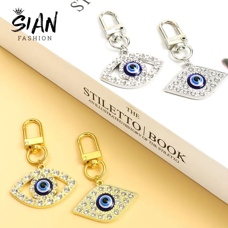 

SIAN Crystal Blue Evil Eye Keyring Bling Turkish Lucky Eye Keychains Alloy Metal Key Holder Bag Car Earphone Case Accessories