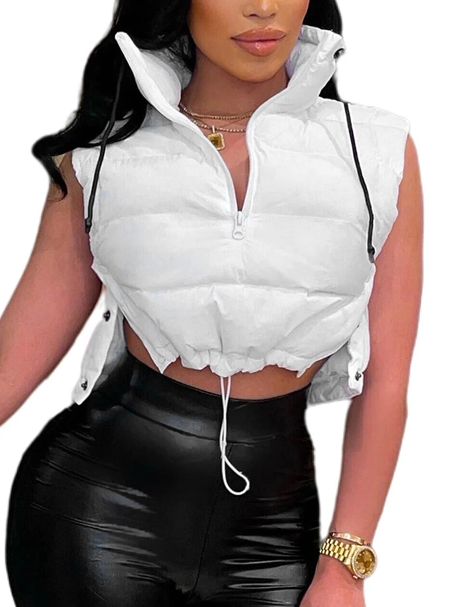 

Women Winter Warm Cropped Waistcoat Zip Up Stand Collar Sleeveless Puffy Puffer Padded Vest Lightweight Outerwear