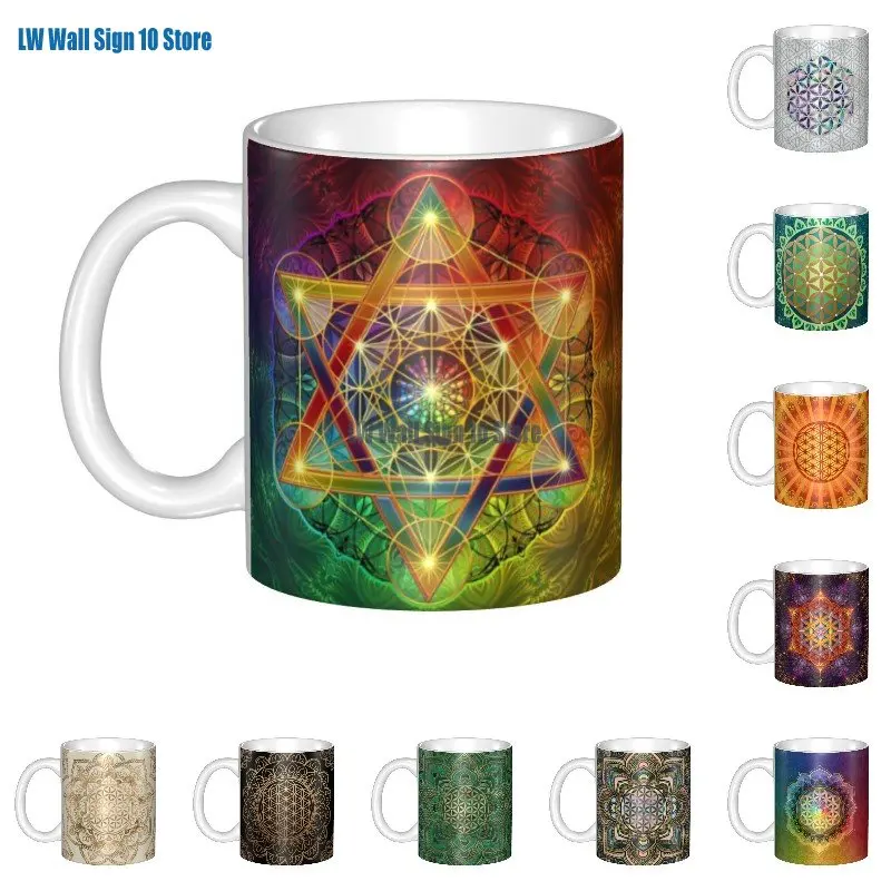 

Metatron's Cube With Merkabah And Flower Of Life Coffee Mug DIY Customized Ceramic Milk Tea Mug Outdoor Camping Cups And Mugs