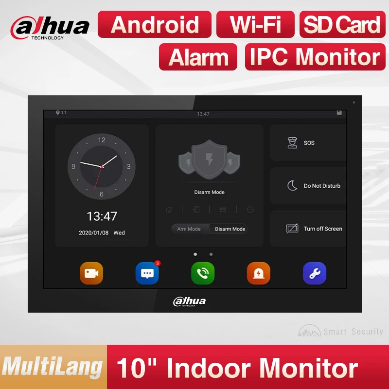 Dahua MultiLang Android WiFi Video Intercom Indoor Monitor Camera Preview System 10 Inch Screen Two-way Doorbell Talk VTH5341G-W