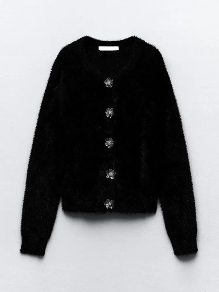 Женский однобортный Кардиган с цветочным принтом элегантный вязаный кардиган