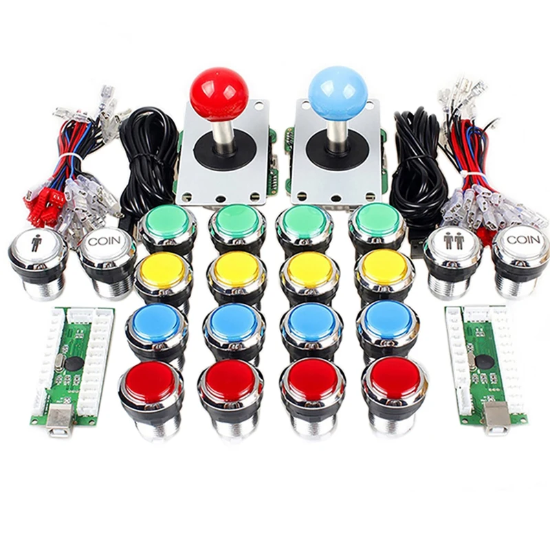 

2 Player Ellipse Arcade Kit Oval Bat Joystick Handles LED Chrome Arcade Buttons For Arcade Standard Controller DIY Games