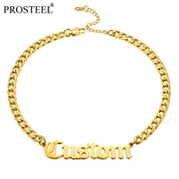 prosteel custom nameyear necklace personalized 18 inch stainless steelgold cuban chunky choker for menwomen psp4771