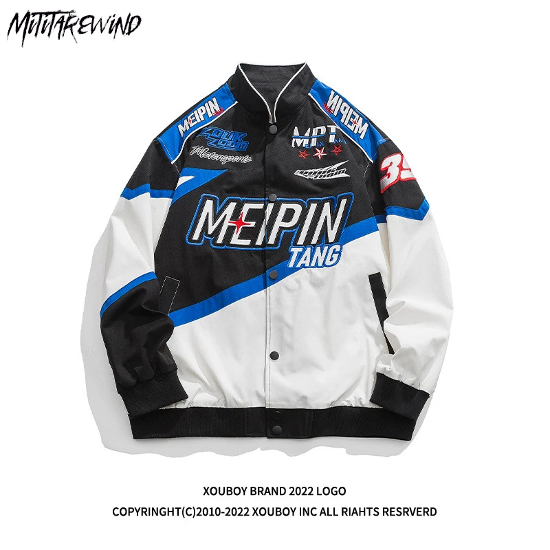 

Куртка мужская с вышивкой и воротником-стойкой, модная уличная одежда в стиле хип-хоп, свободный однобортный жакет в стиле бойфренд, Повседневная Верхняя одежда в стиле пэчворк